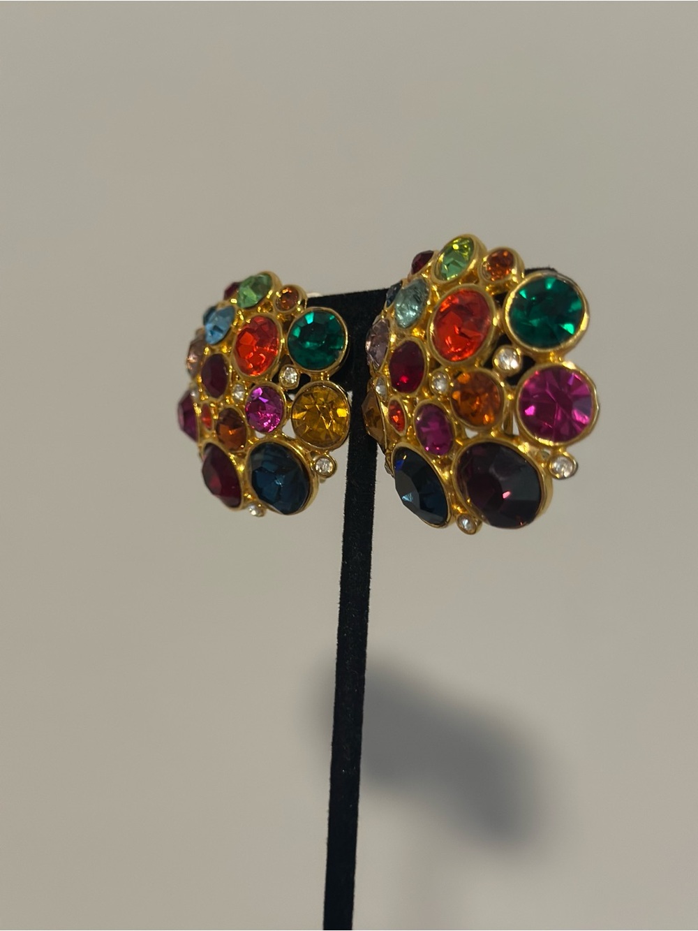 Blanca Multicolor Crystal Cluster Gold Tone Clip-On Statement Earrings - Picture 5 of 8